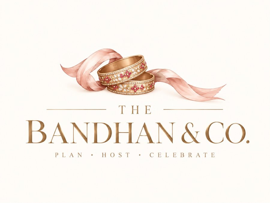 The Bandhan & Co. — intertwined gold bangles logo, Plan · Host · Celebrate